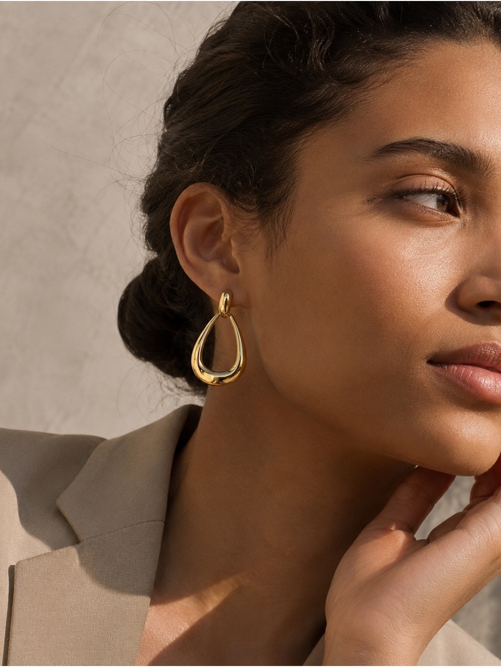 Gold Tone 316 Stainless Steel Double Teardrop Statement Earrings